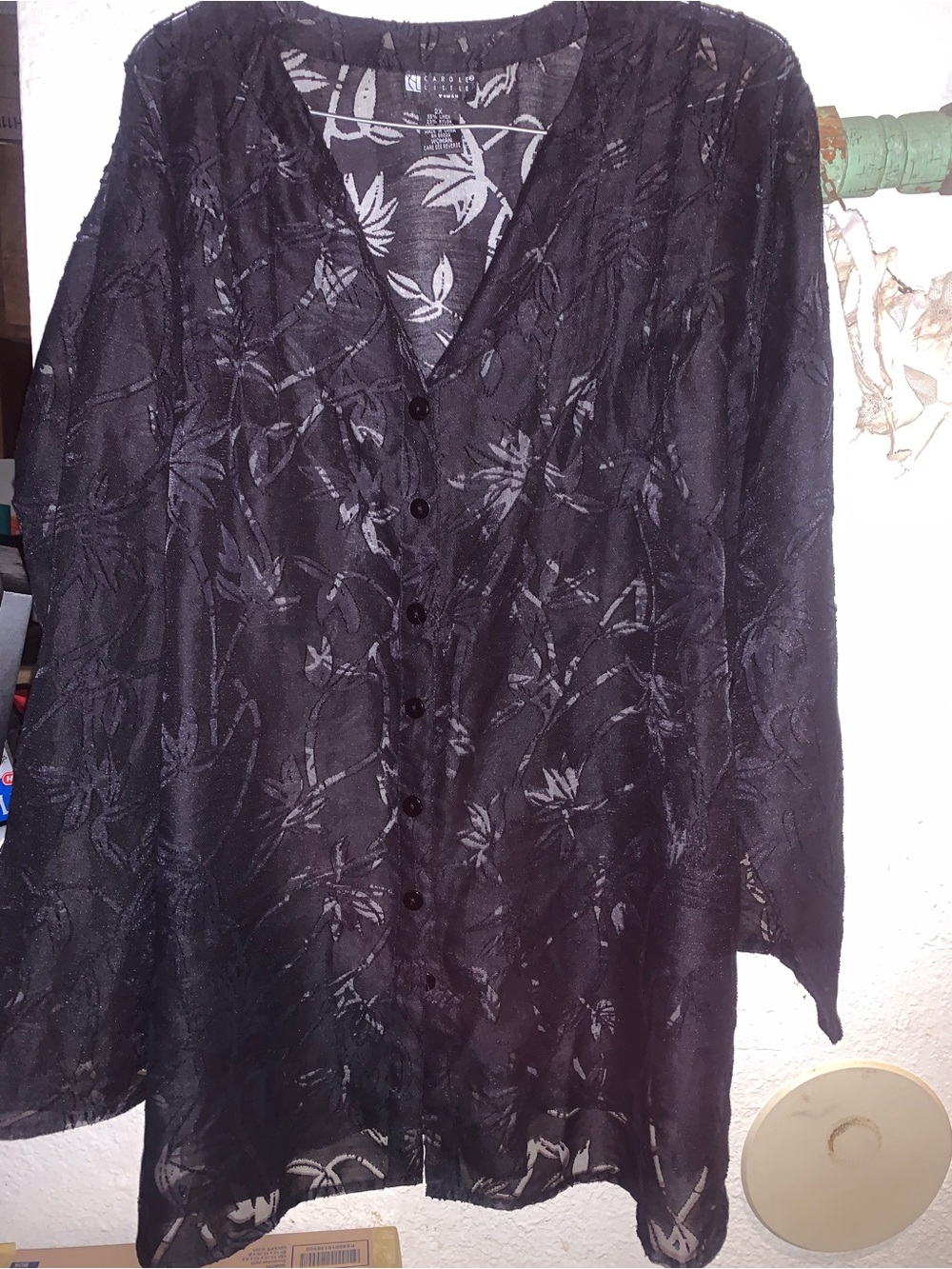 Carole Little Black Floral Button-Front Shirt